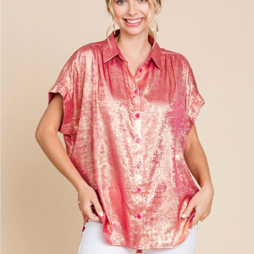 Shimmering Pink Button-Up Women's Top